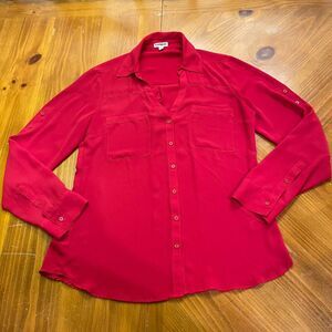 Express The Portofino Red Button Up Blouse M Preppy Monochrome Minimalist Chic